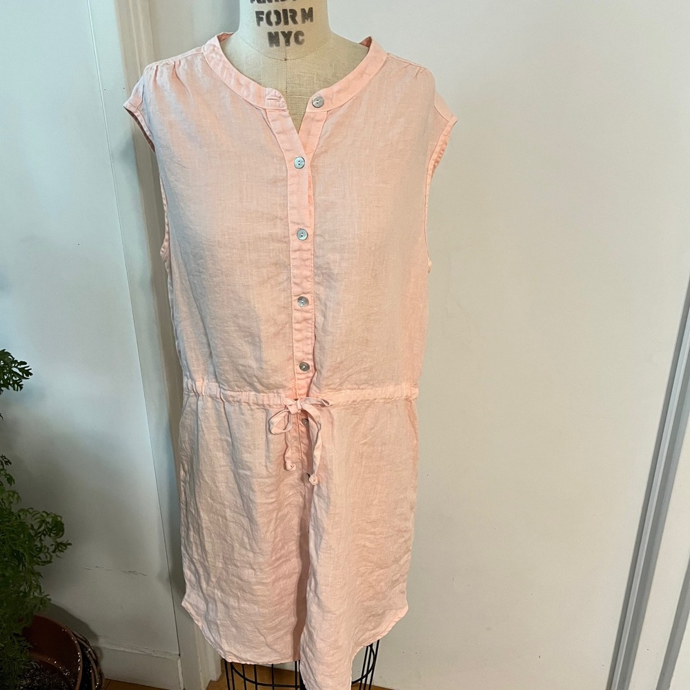ALLEN ALLEN Pink Linen Coastal Sleeveless Utility Shirt Dress Size Large